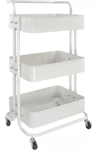 Carrito Auxiliar Organizador 3 Niveles Metalico Ruedas 360 Color Blanco