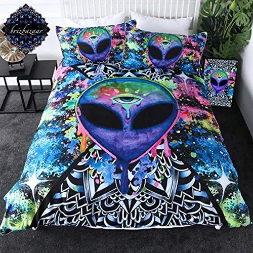 Trippy Alien De Brizbazaar Ropa De Cama Queen Alien Skull Fu