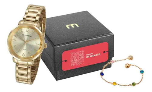 Kit Relógio Mondaine Dourado Feminino 53657lpmvde1k2