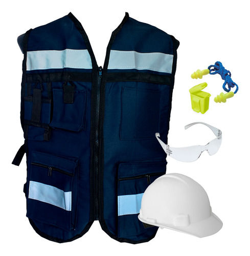 Kit De Seguridad (casco, Chaleco Reflejante, Lente, Tapones)