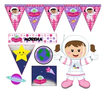 Comprar Kit Imprimible 3x1 Astronauta Nena Rosa Mini Candy Bar