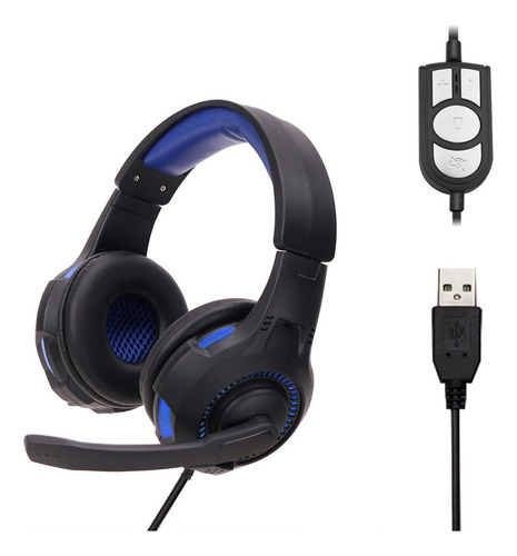 Fone Ouvido Gamer Headset Microfone Usb Pc Notebook Games 51 Cor Azul Luz Azul