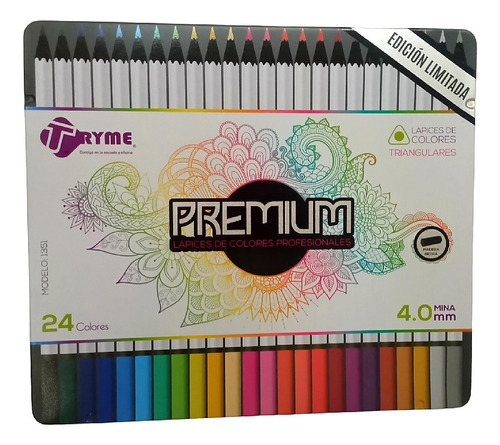 Tryme 24 Lapices Colores Pastel Profesionales Madera Negra