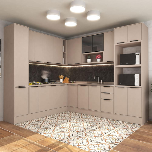 Cozinha Modulada Stylo 518cm Com Paneleiro E Torre Quente
