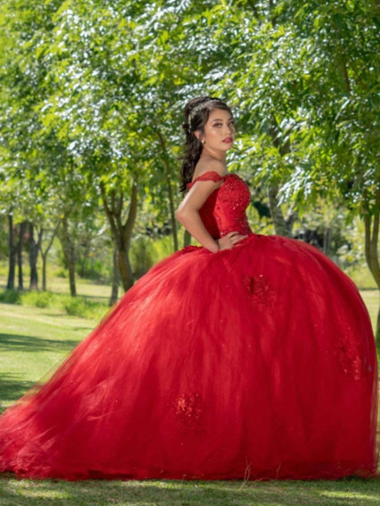 Vestido De Xv Años Rojo De 2 Piezas, Tul, Cristal, Encaje | Meses sin  intereses