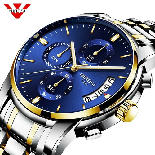 Relógio Nibosi Masculino Original 2353 Cronógrafo Luxo Azul