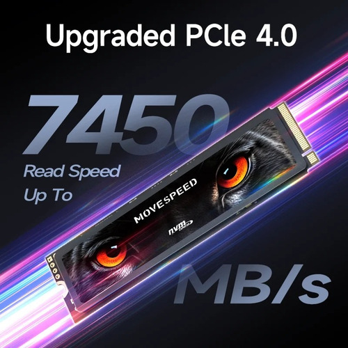 Ssd Nvme Movespeed Panther 1tb 7450mbps Pcie 4.0 Cor Preto