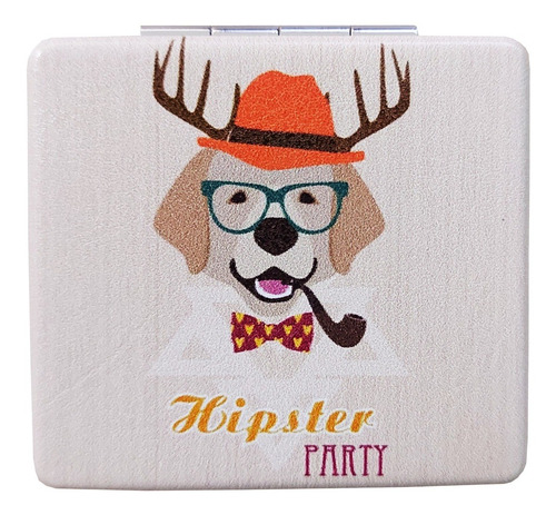 Espejo Plegable De Cartera / Diseño Perritos Hipster