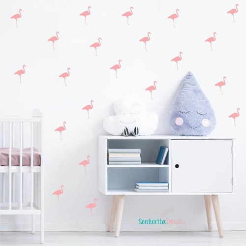 Adesivo De Parede Decoração Quarto Sala Flamingos Rosa Bebê