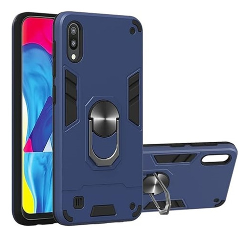 Funda Para Samsung A10 Con Anillo Metálico Azul Antishock