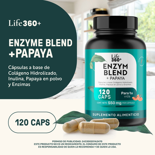Suplemento Con Enzimas Digestivas Life360+ 120 Cápsulas Bromelina Papaína