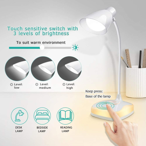 Imagen 2 de 10 de Lámpara Led De Escritorio Para Lectura Recargable