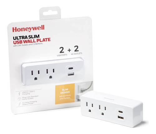 Honeywell Placa Pared Usb Ultra Delgada Do Salida Puerto 3.1