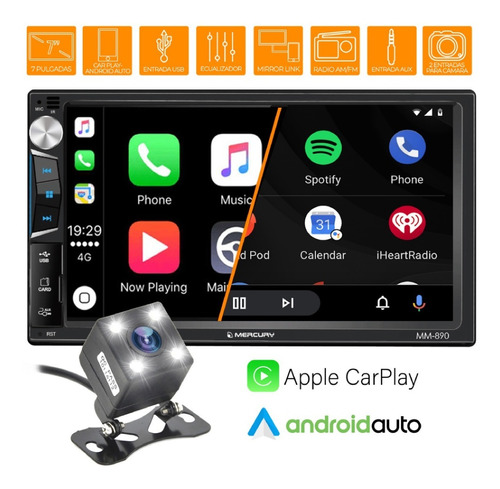 Pantalla Stereo Mirror Car Play Android Auto Con Camara Led
