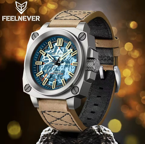 Feelnever Square Automático Citizen Mt Diver Mergulho 100m Marrom-claro Prateado Azul-claro
