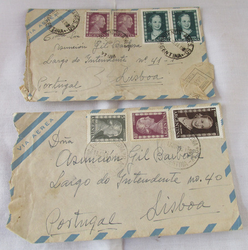 Lote De 2 Sobres Con Estampillas De Eva Peron Año 1953 (Usado)