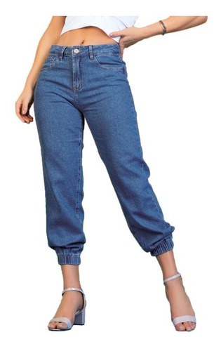 Calça Jeans Feminina Sawary Com Bolsos E Cintura Alta