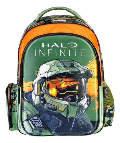 Mochila Halo Primaria Infinite Escolar Juvenil Lapicera Videojuego Reforzada Color Halo Verde Diseño De La Tela Lisa