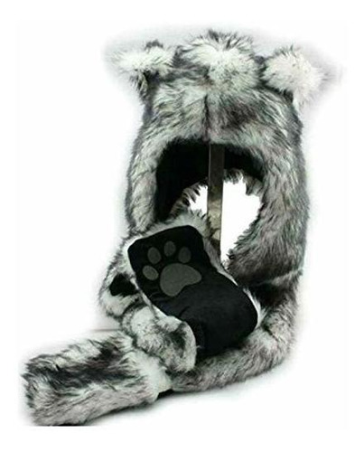 White Wolf Animal Hoods Hat Mittens Gloves Scarf Paws I...