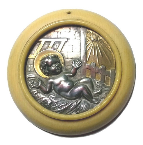 Antigua Medalla Adorno De Cuna En Plata Y Oro