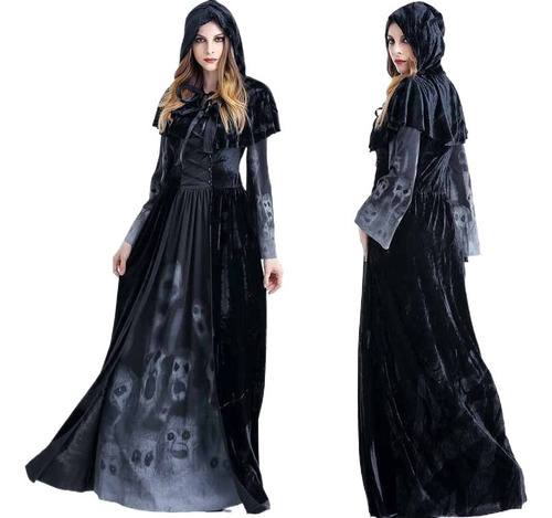 Vestido Mujer Cosplay Halloween, Diablo Negro, Vestido Bruja