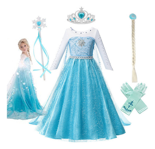 Vestido De Princesa Frozen Para Niñas Con Guantes De Bastón