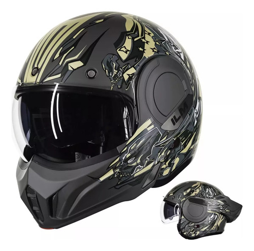 Casco Moto Modular Abatible 180° Ilm B707 Army Green Rider1