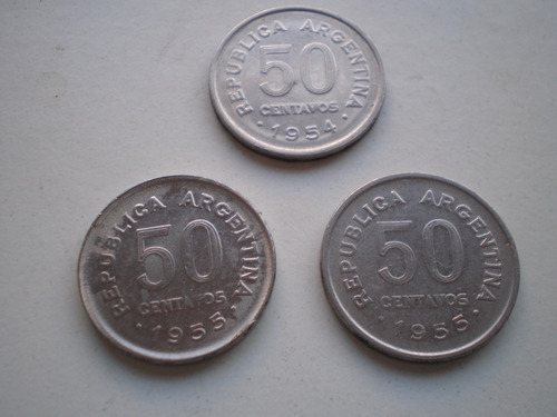 Argentina 50 Centavos Años 1953 1954 1955 Km#49 Monedas C/u