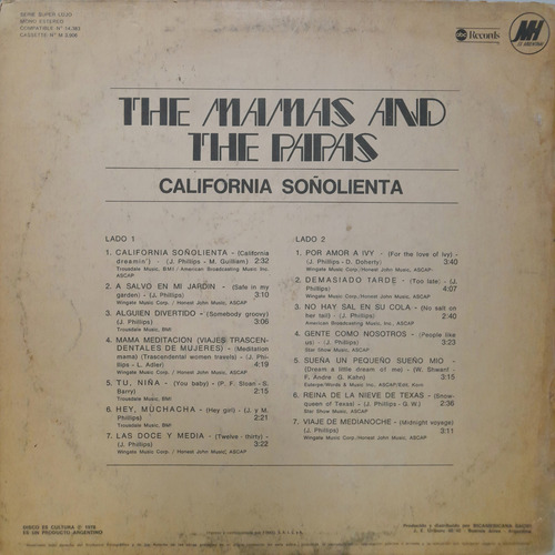 Lp The Mamas And The Papas (california Soñolienta) -k- Estándar (Usado)