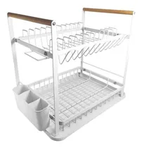 Comprar Secaplatos Escurridor 2 Pisos Hudson Acero Inox Borde Madera
