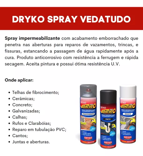 2 Impermeabilizante Spray Borracha Líquida Preto 400ml Dryko