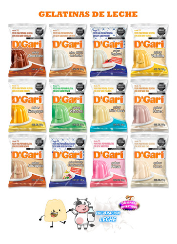 3 Gelatinas Polvo D-gari Leche Sabor Vainilla 120g