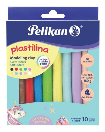 10 Barra Plastilina Brillantes Colores Pastel Niños Pelikan 