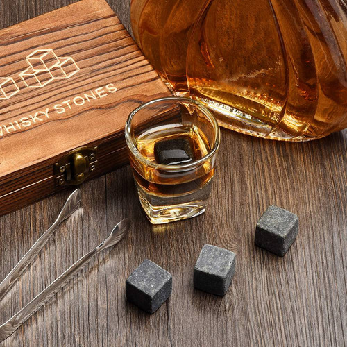 Set De 9 Rocas De Granito Para Whisky Con Caja De Madera, R
