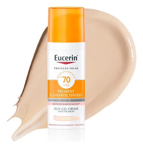 EUCERIN Protetor Solar Facial Antimanchas Cor Clara FPS 70 50ml, Pigment Control, Proteção UVA, UVB e Luz Visível, Thiamidol