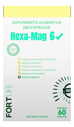 Hexa-mag 6 1000mg 60 Cápsulas Fortlife Sabor Sem Sabor