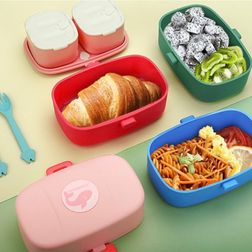 Set De Viandas Infantil Lunchera Hermética Con Cubiertos Rosa
