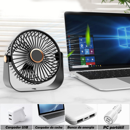 Ventilador De Escritorio Recargable Con Luz Nocturna Usb 16 Cm Negro