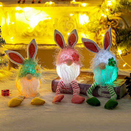 Yellow Led Gnome Santa Plush Decor 35x9x9cm