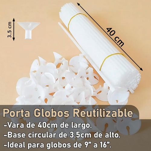 50 Piezas De Bastones Para Globos Reutilizables De 40 Cm