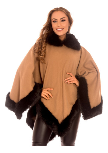 Poncho Pontas Pala Gaúcho Moda Equestre Lã Pele Capa Inverno