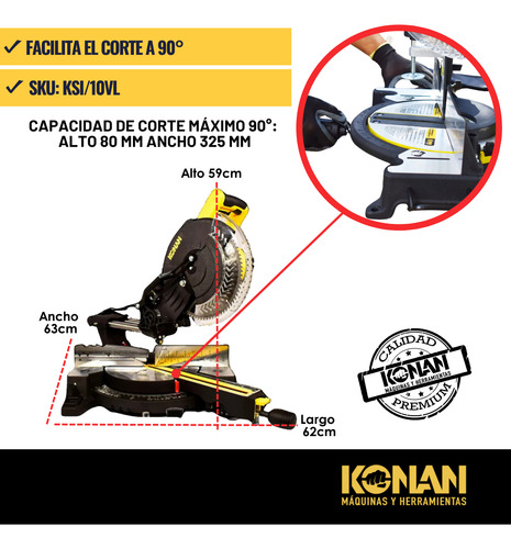 Sierra Ingletadora 255mm 1800w Telescópica Konan Taller