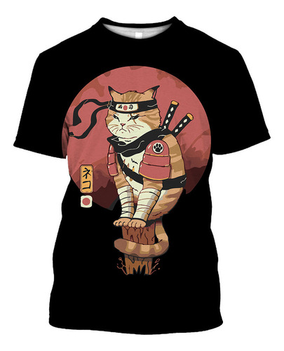 Camisa Con Estampado De Gato Samurái Japonés De Dibujos Anim