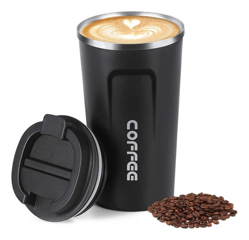 Vaso Térmico Café, 510 Ml Hermético Acero Inox, C/tapa 13600 Negro
