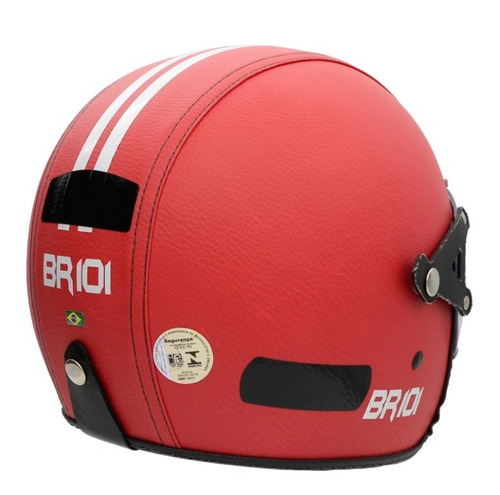 Capacete Br101 3/4 Revestido Couro Vermelho Custom Harley Cor Viseira Cristal Tamanho do capacete 58