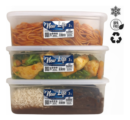 Kit 4 Potes 3l Com Tampa Para Freezer Geladeira E Armário