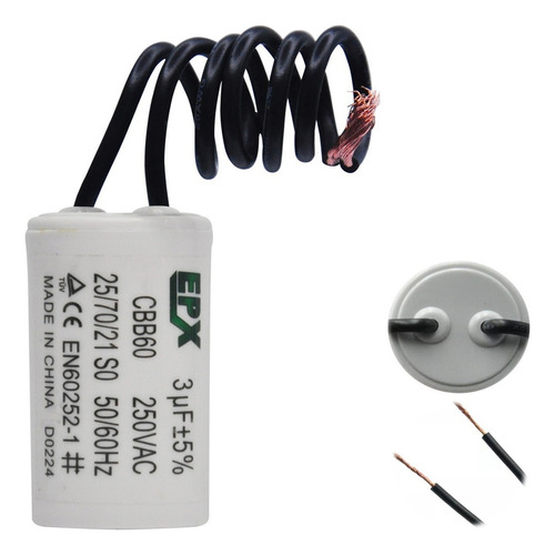 Capacitor Permanente 3uf 250v 2 Fios Cbb60 Motor Eletrico