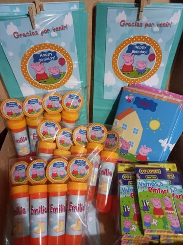 Bolsita Personalizada +burbujero +libro+colores De Peppa Pig