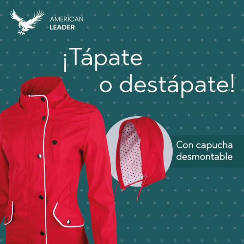 Imagen 6 de 7 de Gabardina Dama Con Gorro Desmontable Impermeable Lj21-100