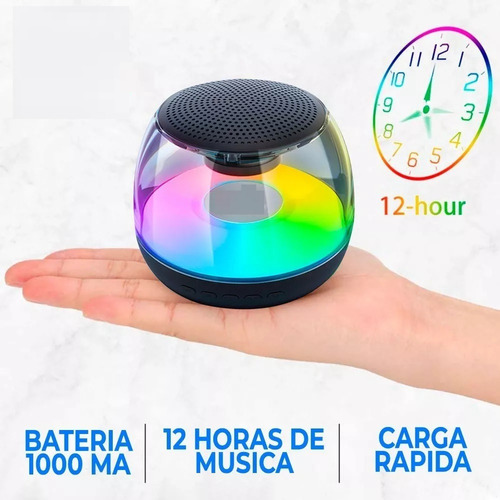Bocina Rgb Led Bluetooth Inalambrica Transparente Musica 10m Color Negro